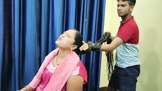 Heavy oily longhair hard pulling by young boy  part 1 bun hairstyles hair hairplay longhair [upl. by Negriv]