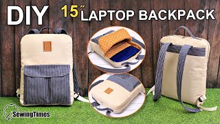 DIY 15″ LAPTOP BACKPACK  백팩 만들기  Slim BackPack Sewing Tutorial  Laptop Bag Making sewingtimes [upl. by Stelle]