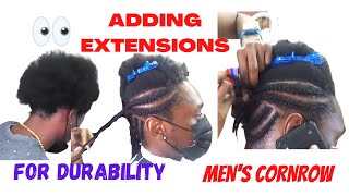 Adding hair extensions to MENS CORNROW BRAIDS for durability shellyarellahairtv saunisexhairtv [upl. by Aniwde]