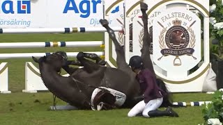 Horrible horse fail FULL VIDEO 4K equestrian horseriding horsefail showjumping 4khorsefail [upl. by Pieter]