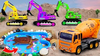 Car toy JCB  Tractor Excavator Crane Concrete mixer dump truck making turtle pond Toy for kids [upl. by Meadows]