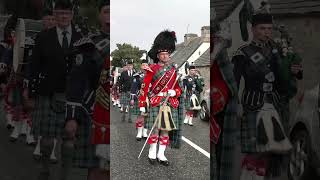 Drum Major leads Ballater Pipe band in to Tomintoul for 2023 Highland Games shorts scotland [upl. by Adnalay]