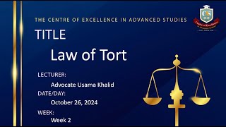 Diploma In Law  Advocate Usama Khalid  Law of Tort  Week 2  October 262024 [upl. by Cleodell]