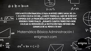 Interés simple  Matemática Básica Administración I [upl. by Gwenore454]