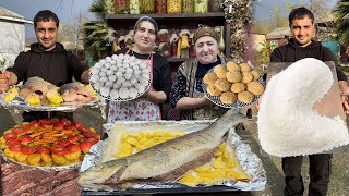 A FULL DAY IN MY VILLAGE GRANDMA COOKING BEST KURABIYE  COOKING FISH INSIDE SALT  RURAL FAMILY [upl. by Madelena]