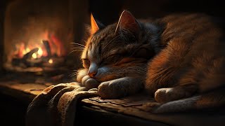 Fall asleep to the Purring of a Cat amp Fireplace 🔥 Relax in Cozy Winter Hut Fireplace sound [upl. by Vedette769]