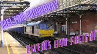 Trains at Melton Mowbray 250323  Diverts and Frieght  Ambient Audio [upl. by Eberto]