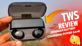 Seashot T M10 TWS Wireless Bluetooth Earbuds Review  3500mAh Battery Charging PowerBank 🔥 [upl. by Georgie]