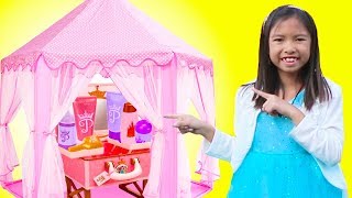 Wendy Pretend Play MAKEUP Makeover with Pink Tent Toy [upl. by Cazzie]