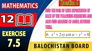 12th Math Exercise 75 Question 6  Pair of Lines represented by equations  maths class 12 [upl. by Siul]