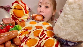 ASMR Fried Egg Spam Sausage【Mukbang Eating Sounds】【English subtitles】 [upl. by Farlie]