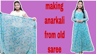 Saree se Anarkali kaise banayemaking Anarkali from old saree😍anarkali oldsaree viral [upl. by Epilif]