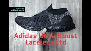 Adidas Ultra Boost Laceless Ltd ‘Triple Black’  UNBOXING amp ON FEET  fashion shoes  2018  4K [upl. by Egroj828]