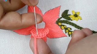 hand embroidery 3d flower embroidery design stitching tutorial [upl. by Earissed]