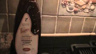 Using Young Living Thieves cleaner to clean my stove and fridge [upl. by Lowis]