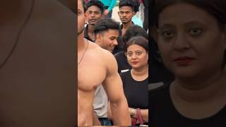 😍When Bodybuilder Shirtless In Public Cute Girls Reactions😘 shorts cutegirl fitnessmasterdeepak [upl. by Ymmit]