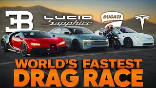 The Worlds Quickest Cars Lucid Air Sapphire v Bugatti Chiron v Tesla Plaid  Cammisas Drag Race [upl. by Oir]