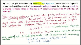 In a grating spectrum which spectral line in 4th order will overlap with 3rd order line of 5461 A0 [upl. by Norval939]