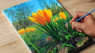 Painting a Crocuses  Acrylic Painting  Vadym art [upl. by Ellesirg]