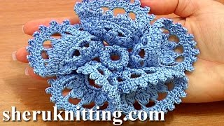 3D Five Folded Petal Flower to Crochet Part 2 of 2 Crochet Bell Center With Picots [upl. by Ecinwahs]