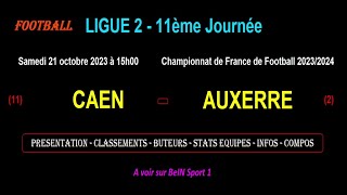 CAEN  AUXERRE  match de football de la 11ème journée de Ligue 2  Saison 20232024 [upl. by Saba]