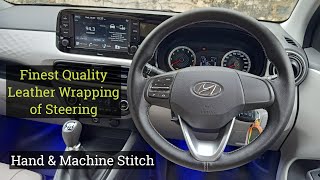 High Quality Leather Wrapping of Steering  Grand i10 Nios  How to stitch steering Cover [upl. by Tibbitts]