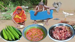 village style cooking MUTTON CURRY with RIDGE GOURD  mother cooking recipe [upl. by Anerat274]