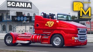 Furious roofless Scania 2190 HP convertible truck freaking sound burnout custom race truck [upl. by Leunas901]