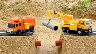 Crane Excavator Truck and Roller Road Construction Repair Road  Tractor Wheel Fall on Road Story [upl. by Simpkins731]