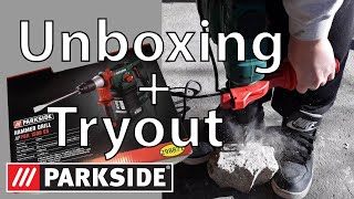 Parkside HAMMER DRILL PBH 1500 E5  Unboxing  Tryout [upl. by Ridley]