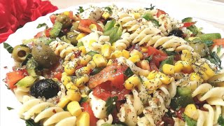 Easy Vegan Corn Pasta Salad with homemade dressing pastasalad vinaigrette  سلطة مكرونة بالذرة [upl. by Layap]