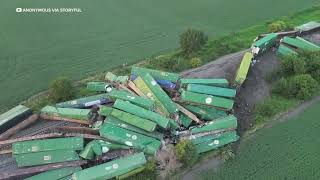 Dozens of Train Cars Piled Up After Iowa Derailment [upl. by Guarino]