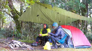 Camping in the Rain  Tent and Tarp  Campfire [upl. by Lester]