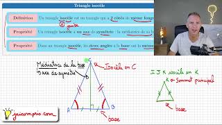 triangle isocèle • Définition amp Propriétés • axe de symétrie • angle • cours sixième 6ème [upl. by Ellenej]