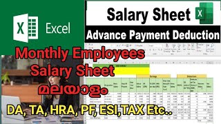 Payroll In Excel Malayalam  Employees Salary Sheet Detailed video  DA TA HRA PF ESI Tax Etc [upl. by Amik]