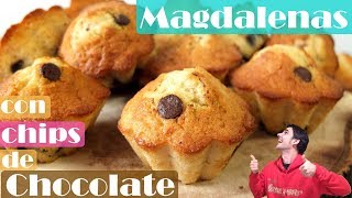 MAGDALENAS con CHIPS de CHOCOLATE o muffins😍🍫😋 ESPONJOSAS FÁCILES y DELICISOSAS Receta  420 [upl. by Ilyak]