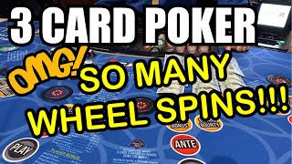 3 CARD POKER in LAS VEGAS SO MANY WHEEL SPINS OMG [upl. by Genia]