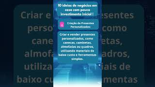 10 ideias de negócios que você pode começar em casa com pouco investimento inicial [upl. by Aneerahs]