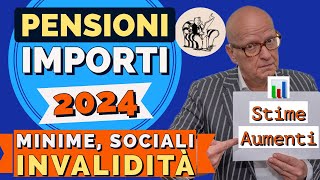 PENSIONI 👉 GLI IMPORTI 2024 DOPO GLI AUMENTI❗️MINIME SOCIALI amp INVALIDITÀ 📊 Stime [upl. by Acissev]