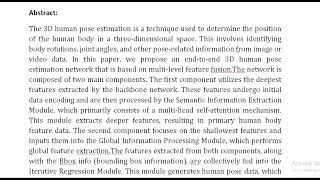 End to End 3D Human Pose Estimation Network With Multi Layer Feature Fusion [upl. by Kei471]