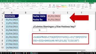 Cómo Contar los Domingos y Días Festivos en un Rango de Fechas en Excel [upl. by Irt]