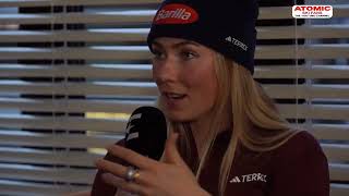 Saalbach Speed weekend  Mikaela Shiffrin interviewed by Tina Maze March 23 2024 [upl. by Novyat]