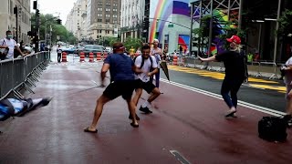 Heated exchanges as Donald Trump supporters protest BLM mural outside Trump Tower [upl. by Davilman817]