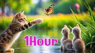 😺CAT GAMES l A Stream of Fun Cats Watch Ducks and Butterflies in New Game 1Hour [upl. by Eilak199]