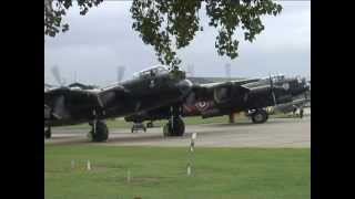 Avro Lancasters PA 474 amp KB 726 start up take off  display and land together [upl. by Anatsirhc]