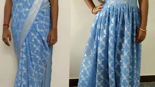 How to stitch a long frock with old saree [upl. by Llewon693]