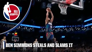 Ben Simmons STEALS AND SLAMS for the Nets in his return 😤  NBA on ESPN [upl. by Cod]