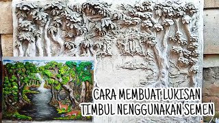 How to paint a landscape painting with cementcara melukis pemandangan dengan semen [upl. by Leohcin]