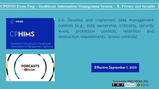 CPHIMS Exam Prep – Healthcare Information Management System – E Privacy and SecurityE6  Podcast [upl. by Chryste]