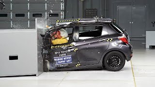 2013 Toyota Yaris hatchback driverside small overlap IIHS crash test [upl. by Timms344]